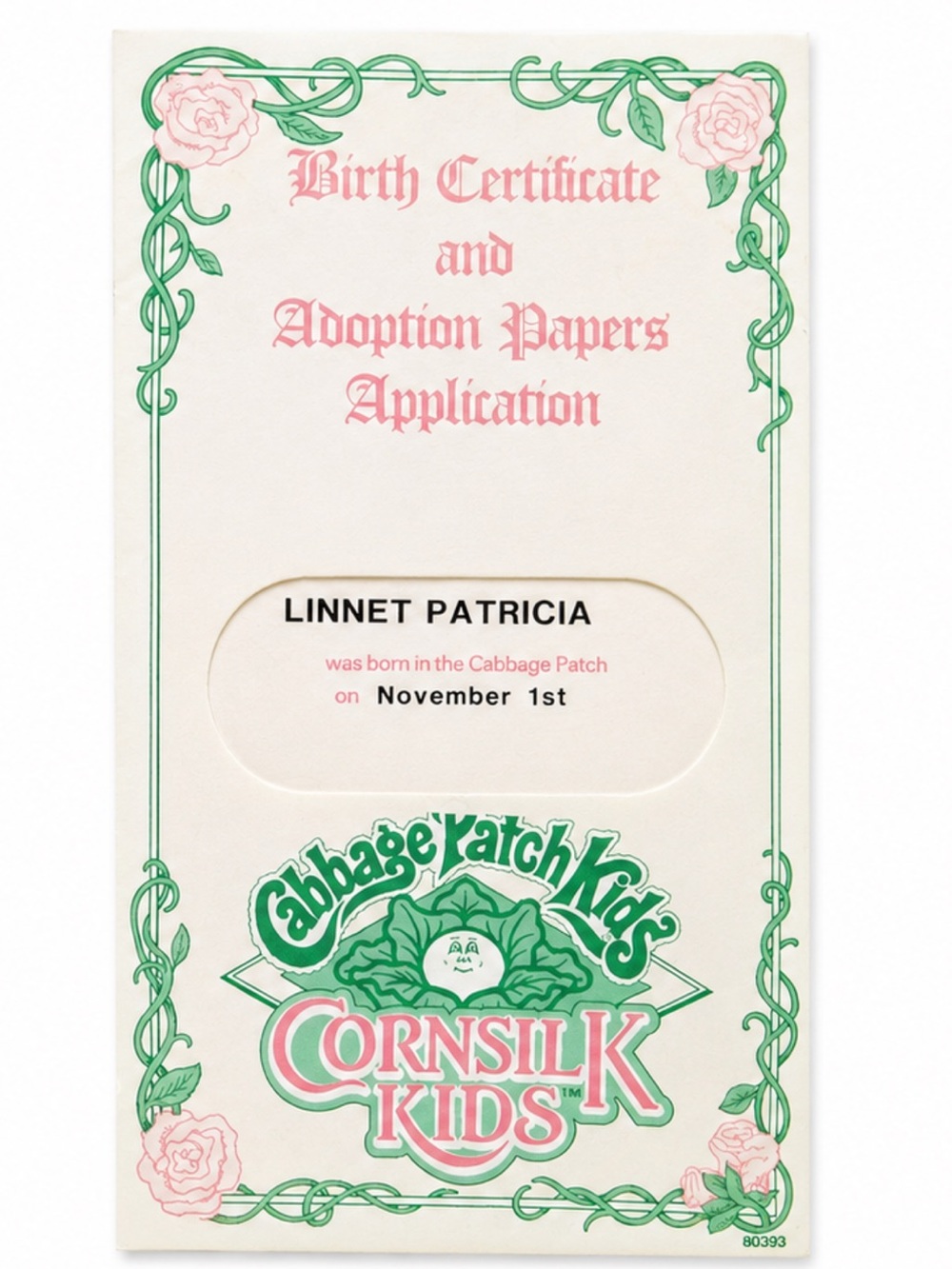 Cabbage Patch Kids Cornsilk Kids Birth Certificate - add-on to doll purchase